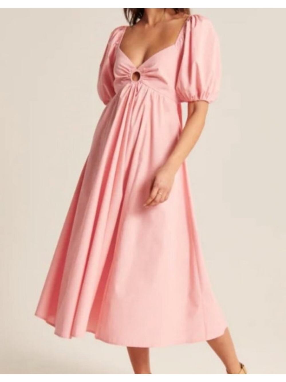 Pink Abercrombie O-Ring Puff Sleeve Midi Dress S